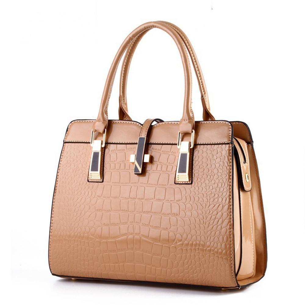 Women's One Shoulder Bag Bright Leather Crocodile Texture PU Leather Portable Women's Bag One Shoulder Diagonal Large Capacity Women's Bag