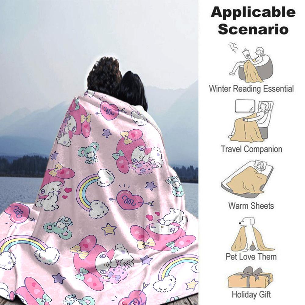 1pc My Melody blanket Lightweight Flannel Throw for Sofa Bed Travel Camping Livingroom Office Couch Chair