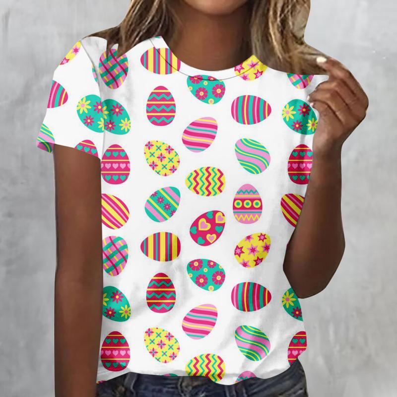 2025 Women's Street Fashion T-shirt Easter Series 3D Printed Short Sleeve Versatile Loose Casual Round Neck Top Women's Wear