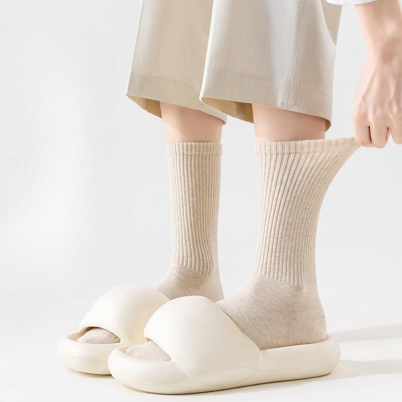 Women's Pure Cotton Mid-calf Socks, Pure Cotton Antibacterial, Deodorizing, Anti-pilling, All-cotton Solid Color, Comfortable