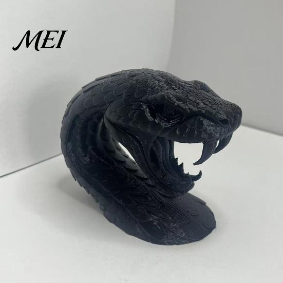 Black or White Decor 3D Printed Snake Head Ornament, Desk Sculpture with Sharp Teeth, Figurine Realistic Animal for Halloween Home Living Room