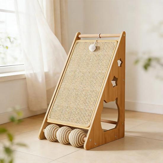 Yousheng Incline Cat Scratching Board Triangle Cat Scratcher Sisal Cat Scratch Ramp with Fuzzy Ball to Protect Furniture Sofa for Indoor Cats