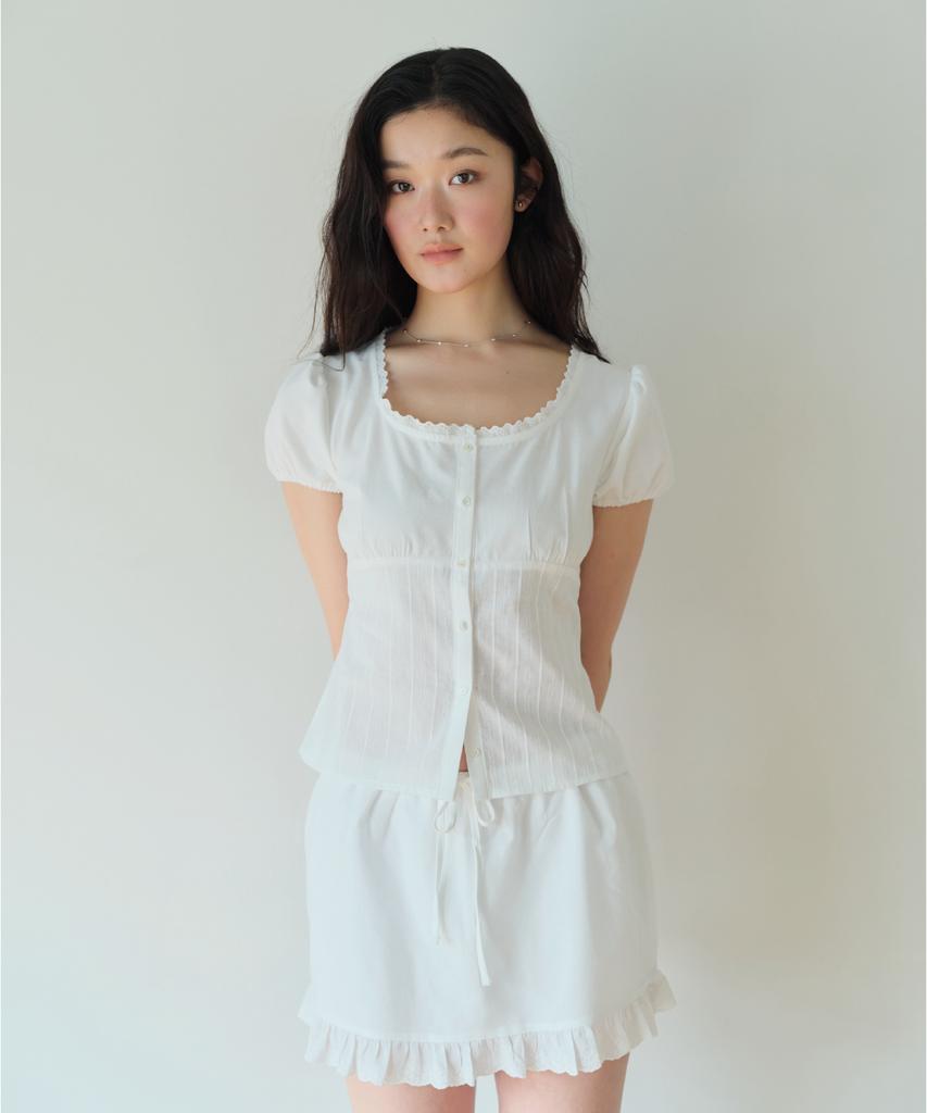 Hombadittingjeu Lace Puff Blouse (White)