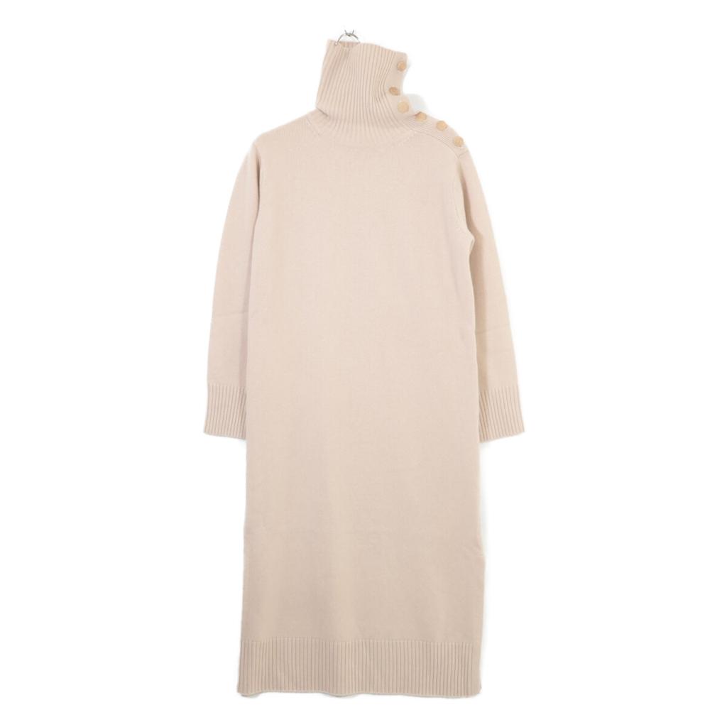 Max Mara 13260103 Beige Wool x Cashmere Shoulder Button Turtleneck Knit Dress dress S beigeUsed