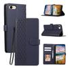 For iPhone 16e Case 3D Rhombus Grid Imprinted Wallet Leather Phone Cover with Lanyard