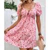 Amazon Independent Station Summer New Products European and American Sweet and Spicy Women's Clothing Bubble Sleeves Floral Splicing Dress