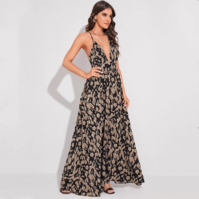 sleeveless strap Plus size sexy backless floral new in dresses for women casual long summer dress