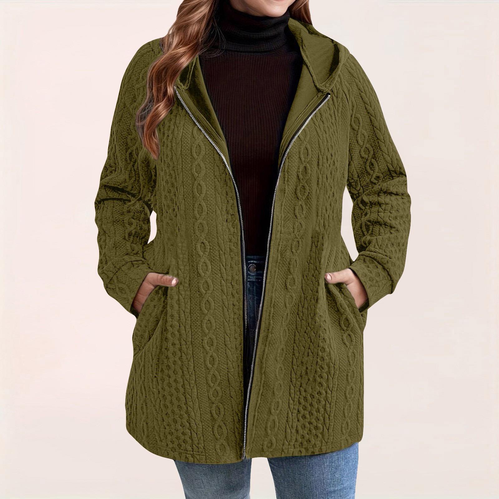 Women s Classic Quilted Long Sleeve Zip-Up Jacket with Pockets, Stylish Outerwear for Fall and Winter Seasons XXL армия зеленый