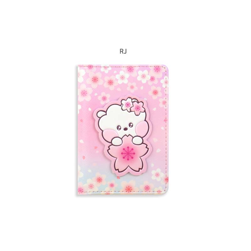 Estuche para tarjetas con parche de cuero oficial de BTS BT21 CHEERY BLOSSOM Auténtico