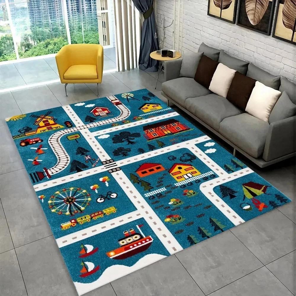 Interactive Highway City Traffic Floor Mat Large Non-Slip Carpet for Playroom Living Room Fun Rug Kids' Bedroom Play Area Decor