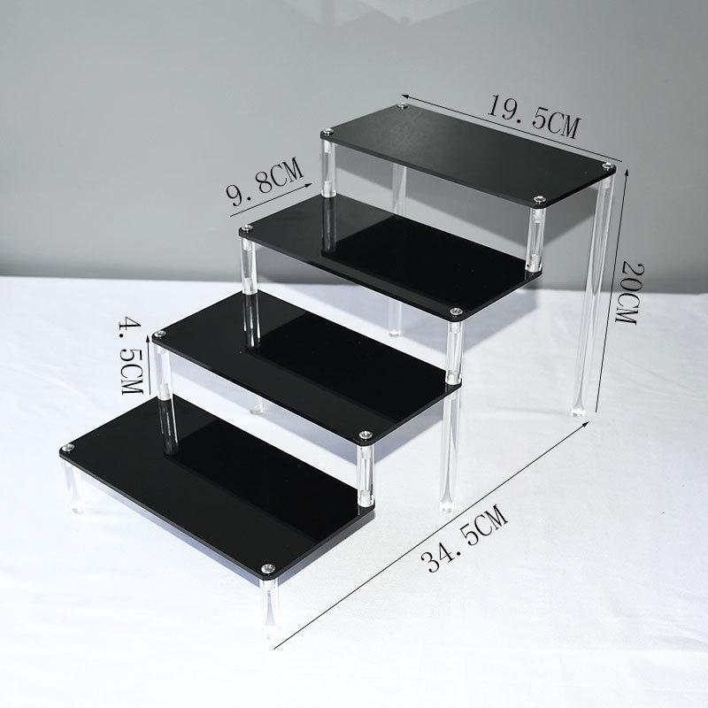 Black Acrylic Multi-Layer Display Stand for Model Figures, Bracelets, and Jewelry Storage.