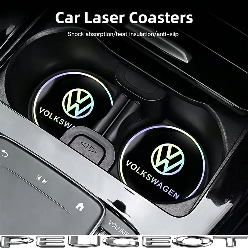 2Pcs Car Cup Coaster Non-slip Shockproof Water Cup Mats For VW GTI Golf 6 7 8 Polo CC Passat B6 Tiguan T-ROC Bora Jetta Hub Cap