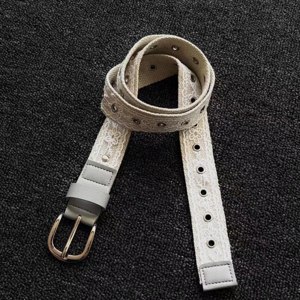 Y2K Lace Waistband Metal Buckle Dress Jeans Belt Fashion Canvas Waist Belt  Spicy Girls