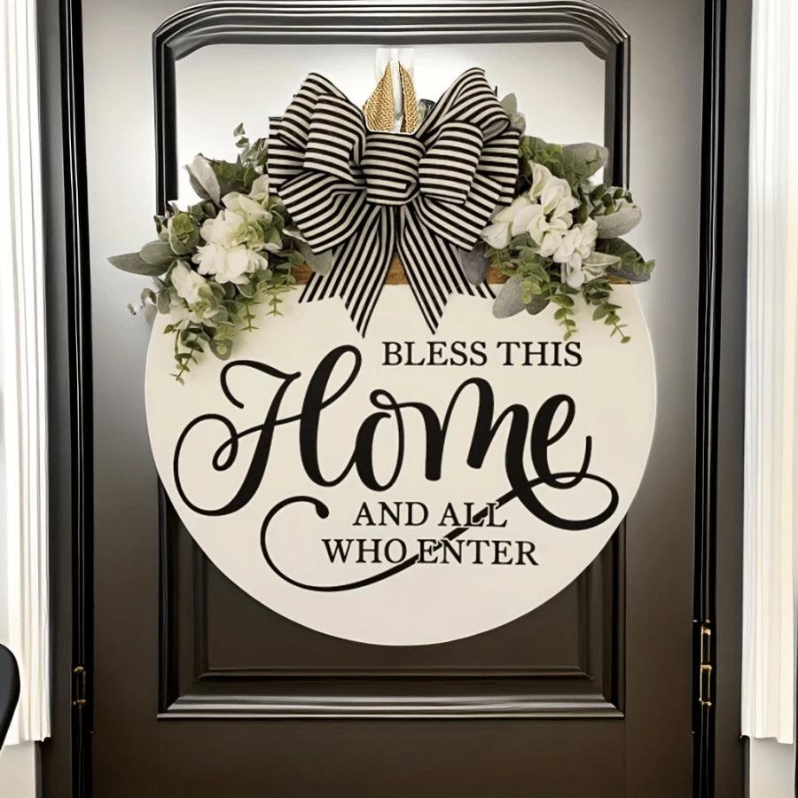 Front Door Farmhouse Wreath: Welcome Sign for Spring & Summer Decor