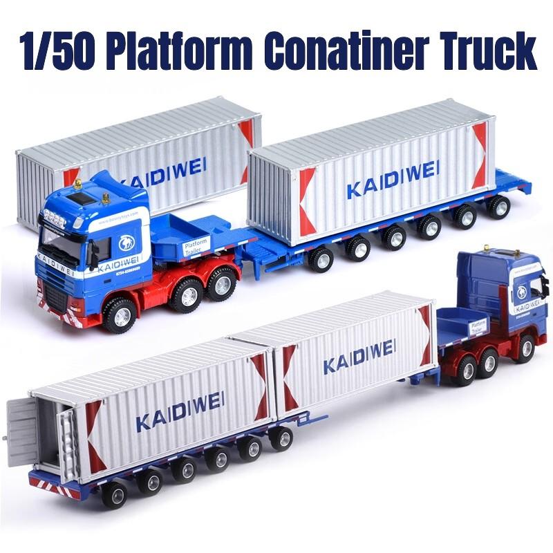 1/50 Plošinový přívěs Přeprava kontejnerů Odtahové vozidlo Hračka Auto pro děti Odlévaný model vozidla Vzdělávací sbírka Dárek Chlapec