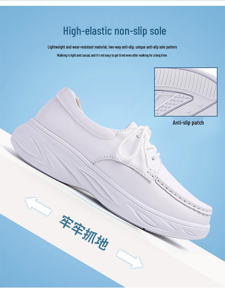 Women's Genuine Leather Lace-up Nurse Shoes - Soft Sole, Non-slip, Breathable, and Comfortable for Hospital Work