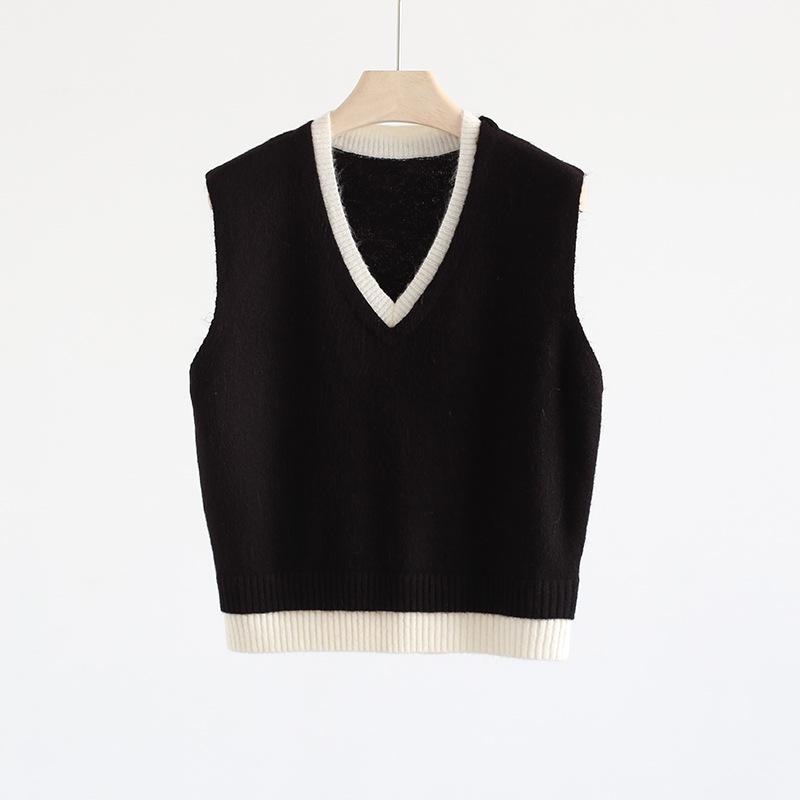 

Осенне-зимний жилет без рукавов с V-образным вырезом, свободного кроя, из крупной вязки, с цветовым блоком в стиле мандала One Size чёрный