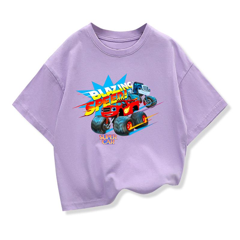 Summer Boys' Clothing Flame Monster Robot Children's Clothing T-Shirt Short Sleeve Shirt