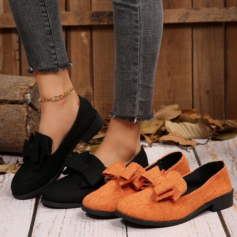 Bow Low-top Single Shoes Women's 2025 Autumn New Plus-size One-foot Loafers