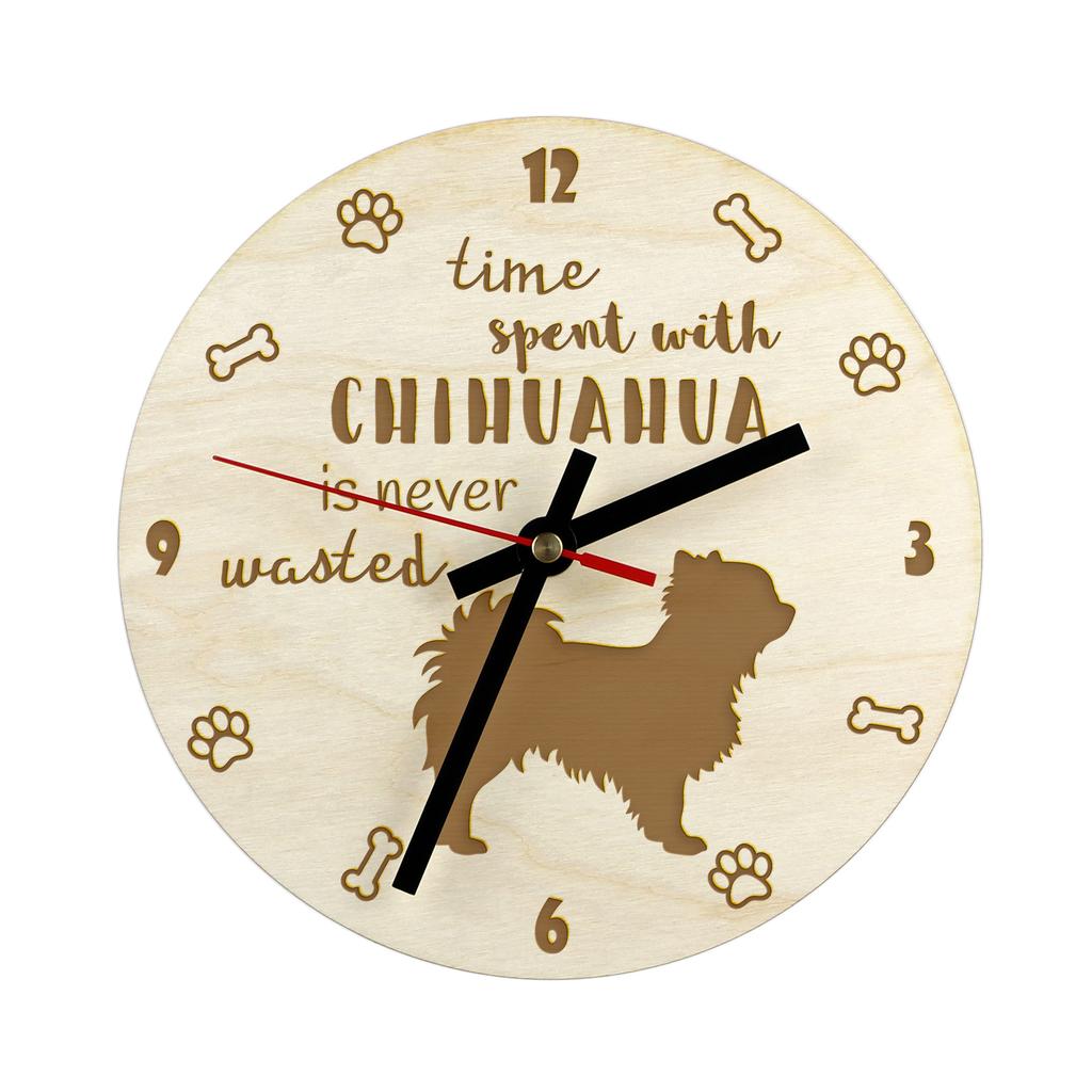 Chihuahua long-haired – Clock with dog, wooden clock with engraving | Art-Dog