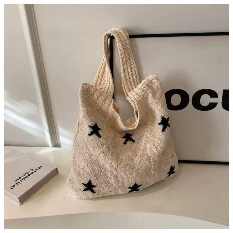 

Vintage knitted bag handmade wool woven bag women s tote bag versatile shoulder bag winter large-capacity handbag