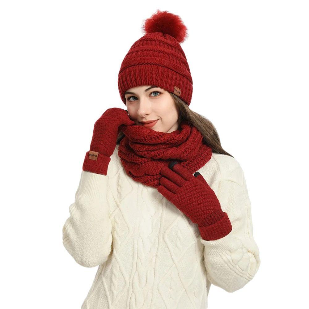 4Pcs/Set Ear Protection Knitted Hat Soft Touchscreen Gloves Winter Winter Warm Mitten  for Men Women