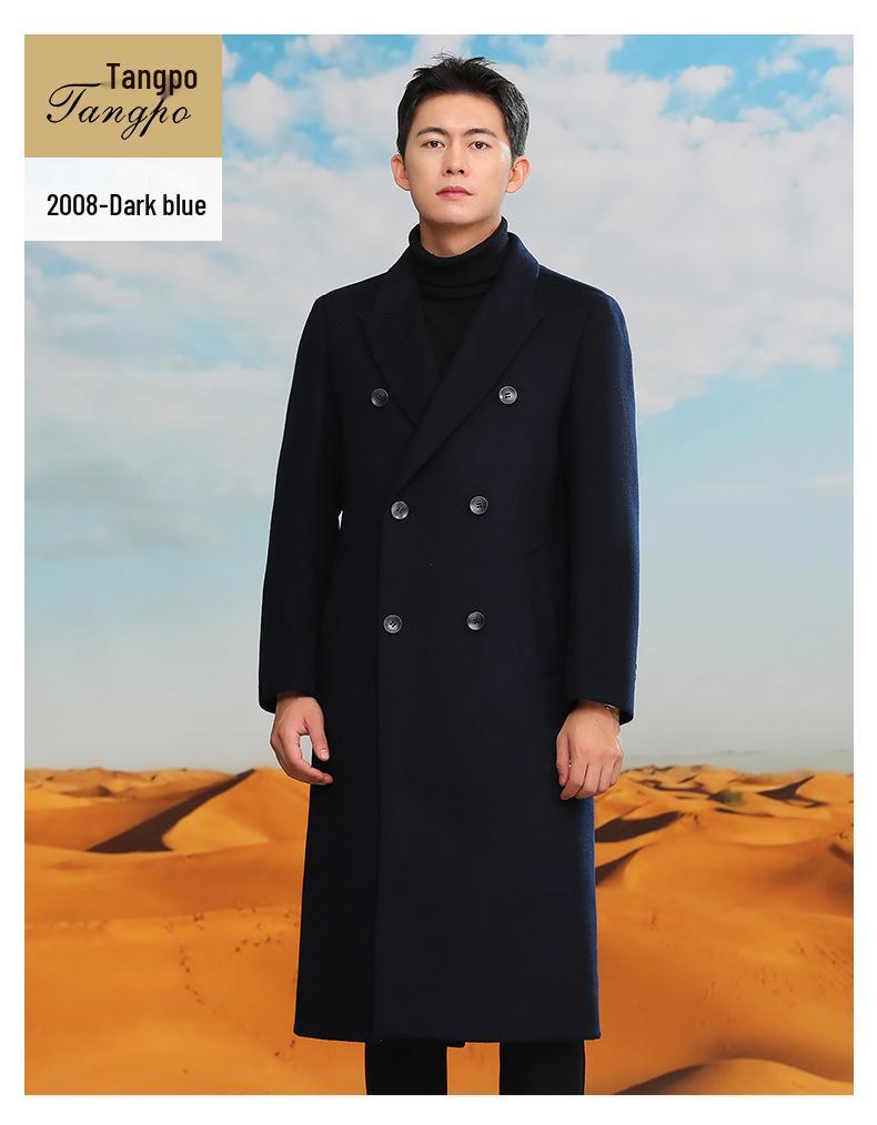 Men’s Double-Breasted Wool Trench Coat - Long Over-the-Knee Suit Collar for Autumn and Winter