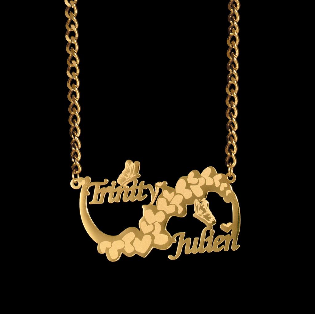 Atoztide Personalized Custom Name Necklace for Women Stainless Steel Nameplate Wing Heart Choker Cuban Chain Jewelry Gifts