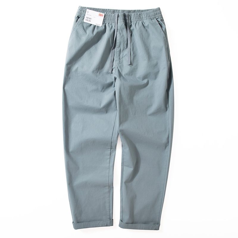 Men s Autumn Cotton Stretch Straight-Leg Loose Fit Work Pants Japanese Style Elastic Waist Versatile Casual Pants Blue S
