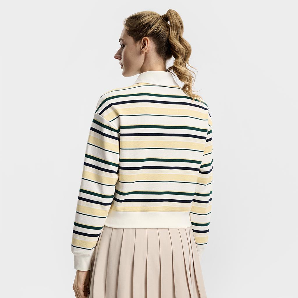 Fila Tennis Fashion Simple Classic Retro Sports Casual Versatile Comfortable Polo Neck Striped Sweatshirt Women Sweatshirt A11W613218F-WT