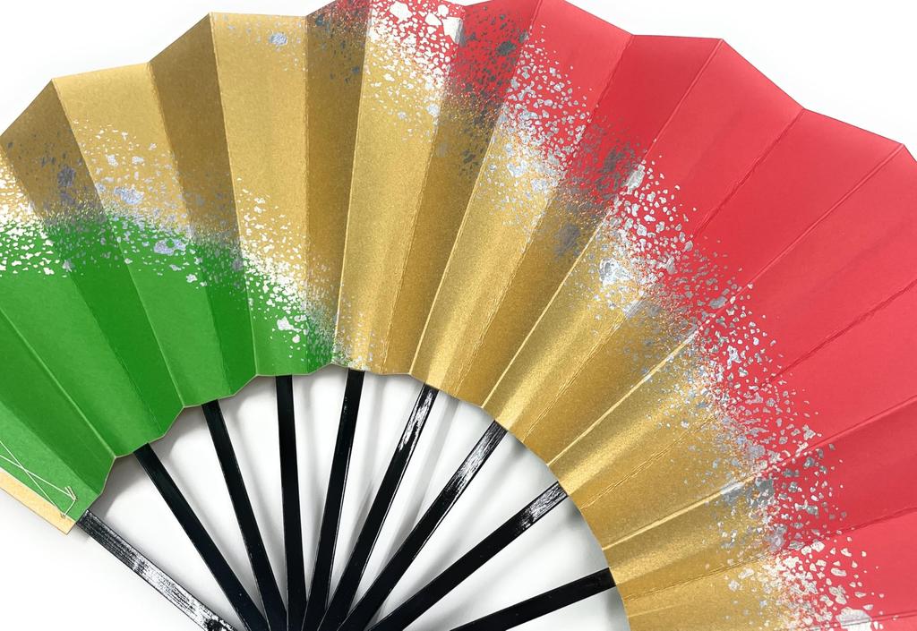 Asakusa Kimono City background with silver sand black 9 cm 5 minutes in Kyoto folding practice stage Maisensu, green/gold/red pattern, paint, [Made