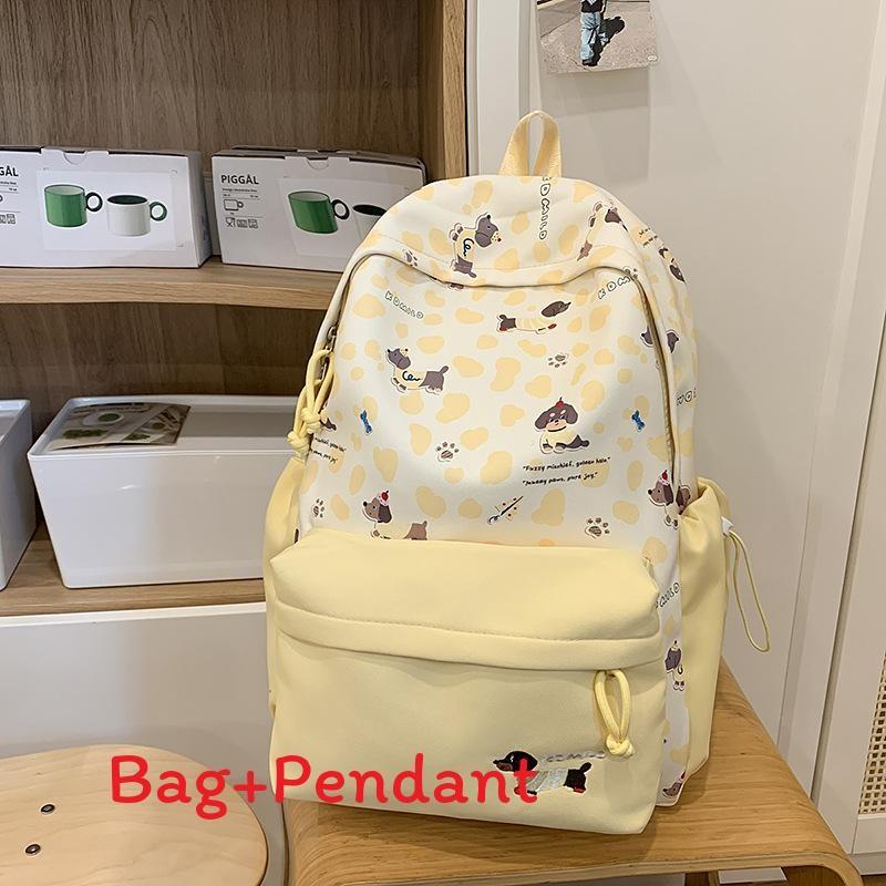 Adorable Dog Print College Backpack With Durable Nylon And Geometric Pattern For Students