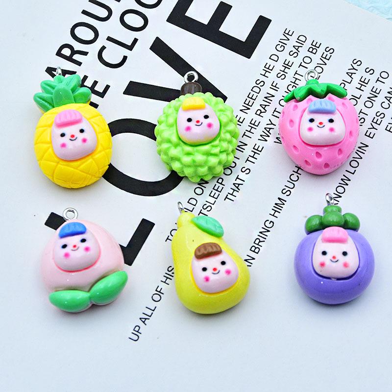 Resin Fruit Toy Pendant - 3D Strawberry & Peach Keychain DIY Jewelry Accessory