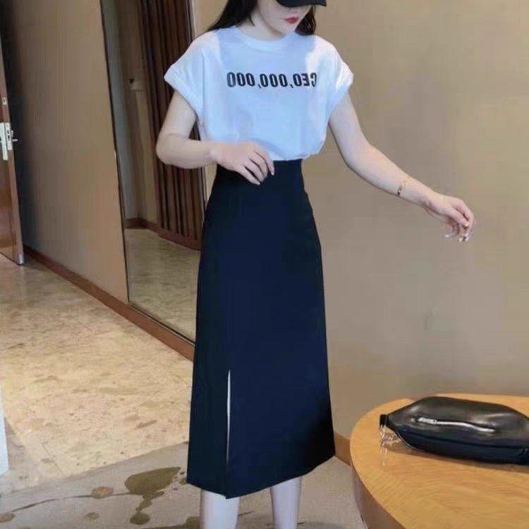 

Petite Women s Summer Suit Skirt Set: Stylish T-Shirt with Puff Sleeves and Half Skirt for a Taller Look S [80-95 lbs]
