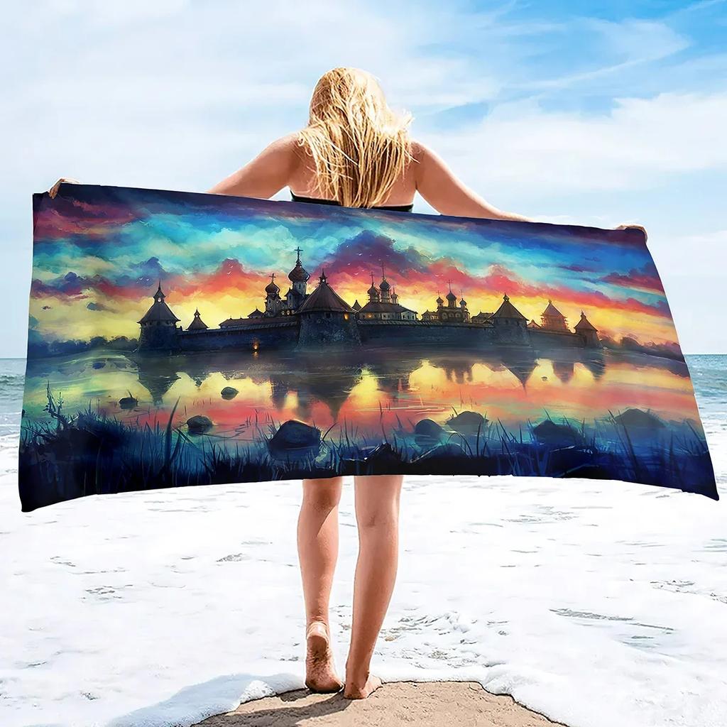Microfiber Beach Towels Quick Drying Towels,Ink Painting Style Absorbent Sand Free Swim Pool Pool Towels Blanket for Camping