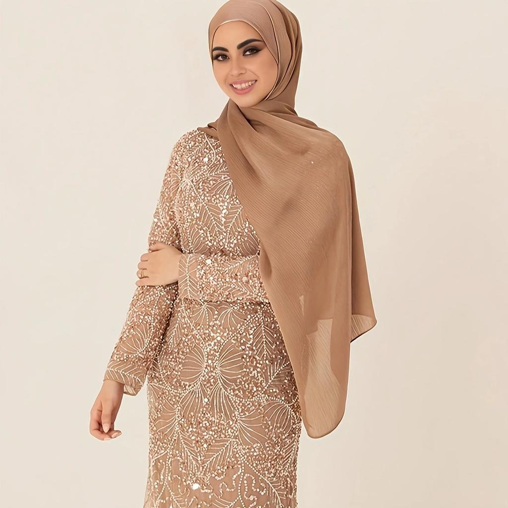 Muslim Plain Crinkle Hijabs Heavy Chiffon Scarf Arab Crepe Shawl Wraps Islamic Headband Solid Color Foulard Women