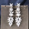 Luxury Leaf Marquise Zircon Long Drop Dangle Earrings Shiny AAA Cubic Zirconia Bridal Women's Wedding Party Zircon Accessories