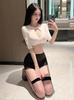 Sweet T Shirt Hot Sexy Korean Women New Sexy Uniform Women'S Bandage White Crop Top Two Piece Skirt Set 59C0