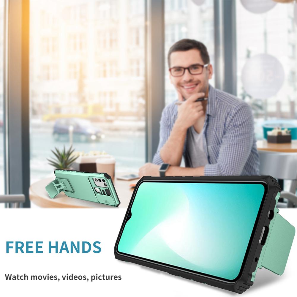 KEYSION Shockproof Case for Infinix Hot 11 Play 10 Push Pull Camera Protection Live Stand Phone Cover for Hot 11S NFC 10i 10S