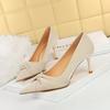 Fashion Elegant Banquet High Heels Slimming Pointed Toe Bowknot Women Vulcanized Shoes