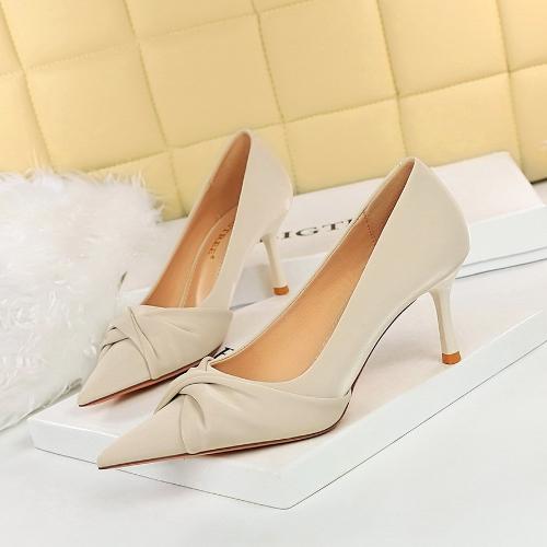 Fashion Elegant Banquet High Heels Slimming Pointed Toe Bowknot Women Vulcanized Shoes
