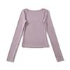European American Cashmere Spicy Girl Square Neck Long Sleeve Slim Fit T-Shirt with Half Open Collar.