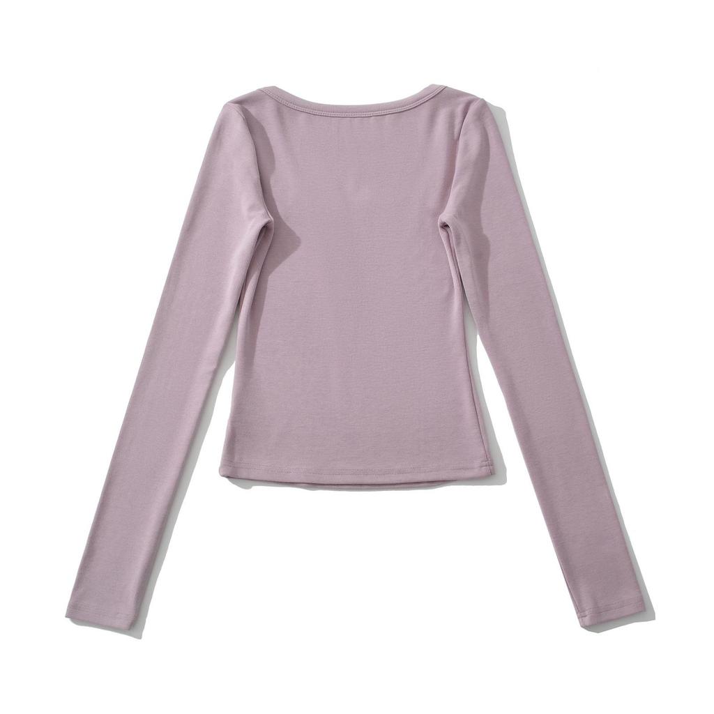 European American Cashmere Spicy Girl Square Neck Long Sleeve Slim Fit T-Shirt with Half Open Collar.