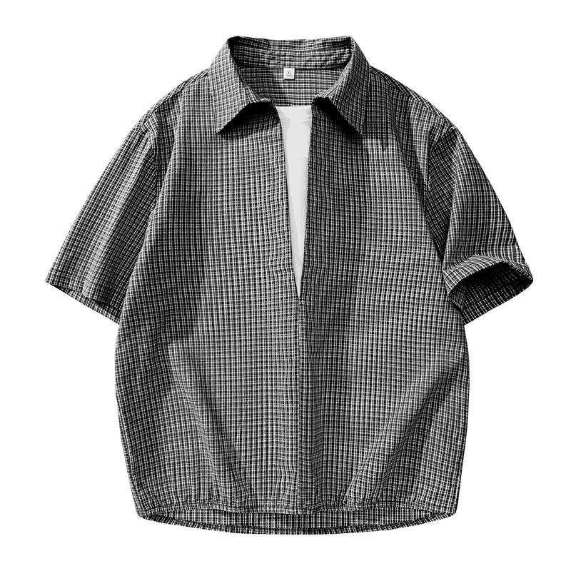 Lapel Shirt Casual Loose Contrast Color Splicing Jacket Short-sleeved Shirt