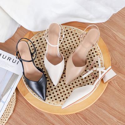 Fu Size Single Shoes Thick Heel Sandals Women's Microfiber Round Head Front Bag with Buckle Back Simple Shallow Mouth Women's Shoes Viscose Shoes