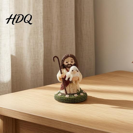 Heimdekoration Bastelset DIY Christliches Perlenbastelset Niedliches 4er-Pack Winzige Perlen-Jesus/Maria Schreibtischdekoration Handgefertigte Mini-Glaubensperlen mit Anleitung