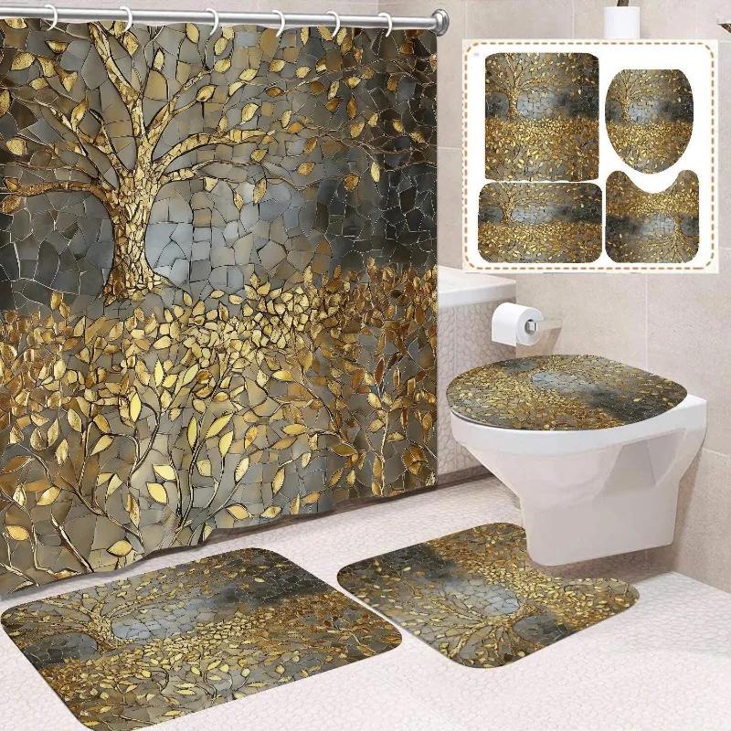 1/4 Stuks Waterdicht en schimmelbestendig Douchegordijn Luxe met Haak Douchegordijn met antislip mat U-vormige mat toiletdekselhoes