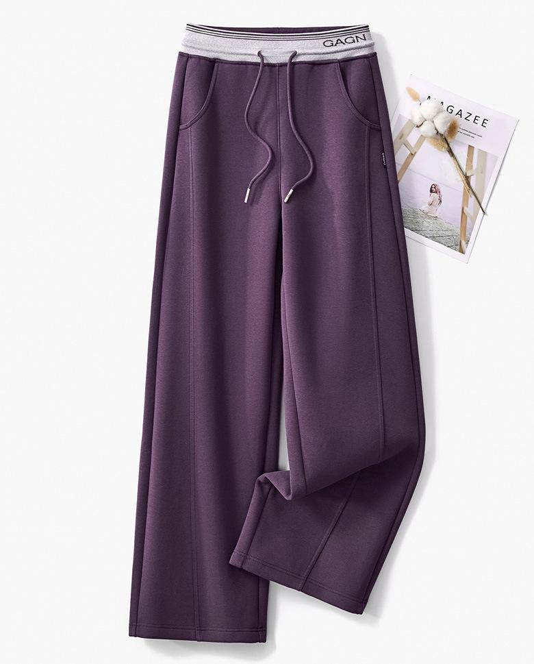 GAGN Women's Gray Wool Wide-Leg High-Waisted Casual Trousers