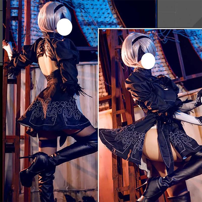 2B Neil cosplay costume, Neil Mechanical Era anime party full set role-playing performance dress set, black dress full set fancy party Halloween