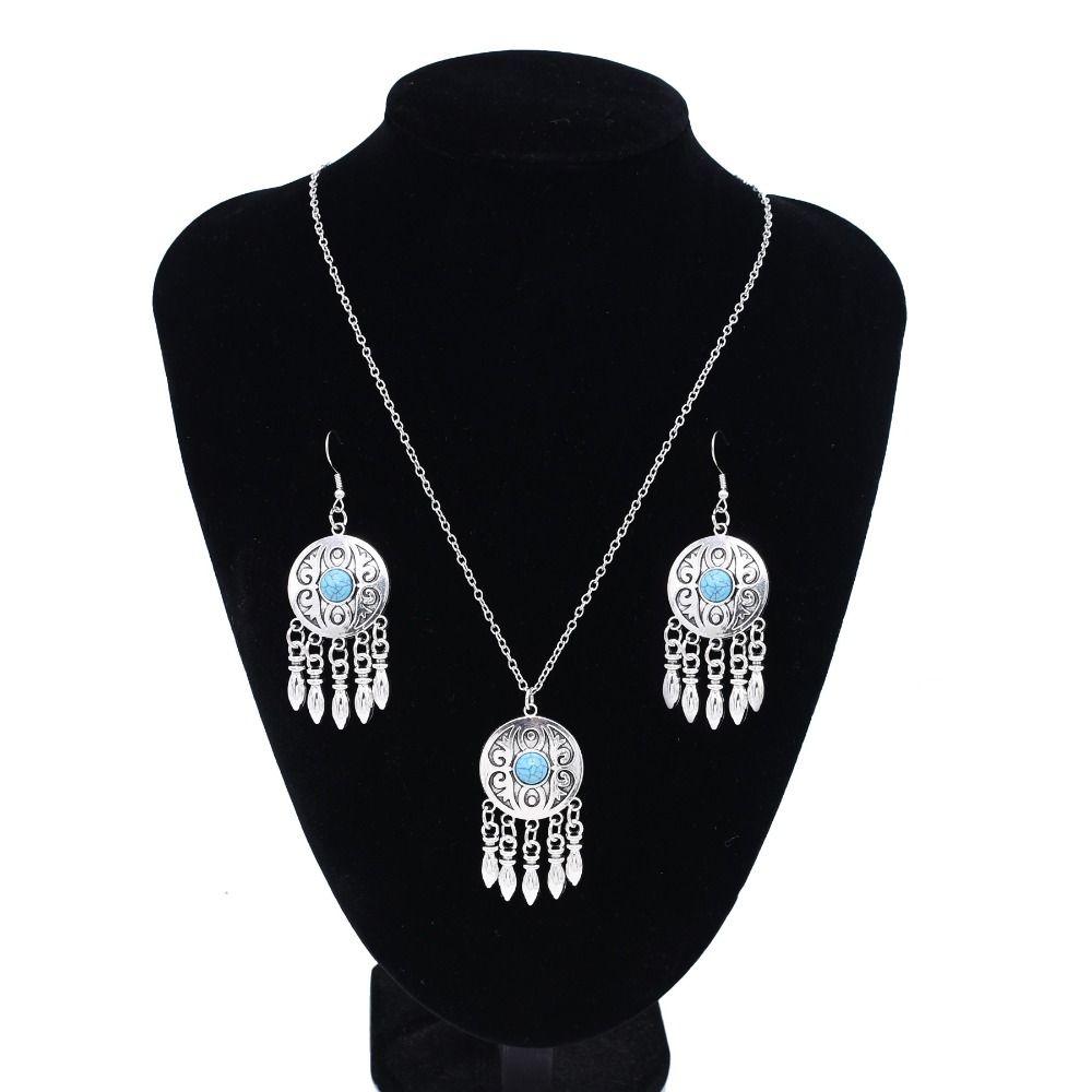 Moon Pendant Exotic Bohemian Earrings Silver Color Zinc Zinc Alloy Kazakhstan Jewelry Set Women Jewelry